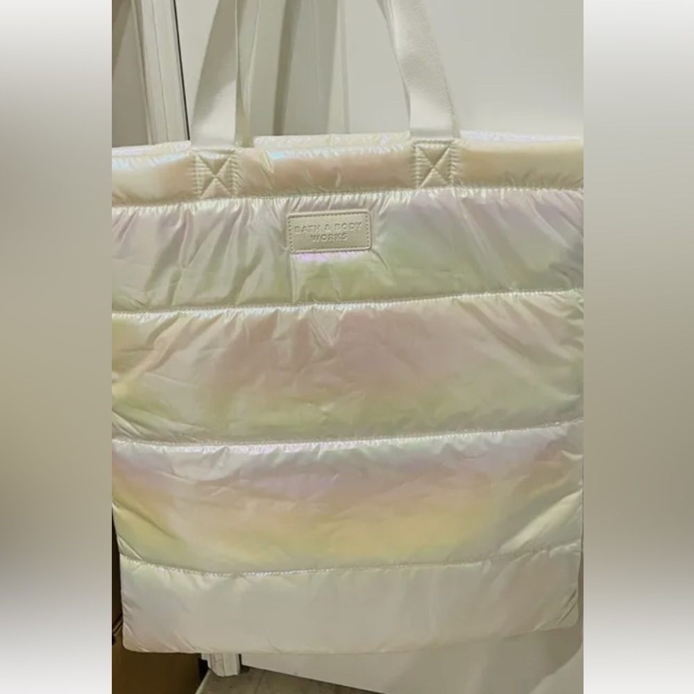 Bath & Body Works Iridescent Puffer Tote Bag With Canvas Straps Limited Edition